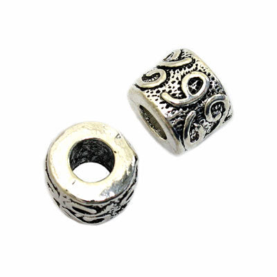 10 X 8 MM (5 MM HOLE) SILVER BEADS - 10 PCS