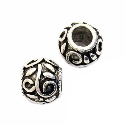 10 X 9 MM (5 MM HOLE) SILVER BEADS - 9 PCS