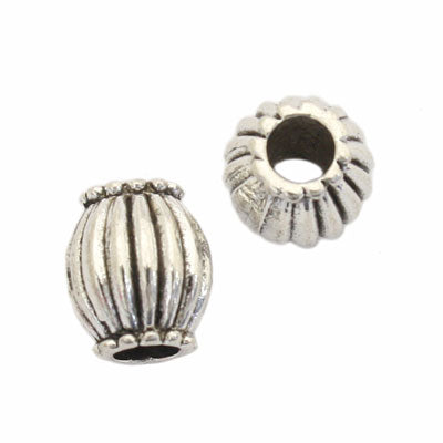 10 X 9 MM (4 MM HOLE) SILVER BEADS - 10 PCS