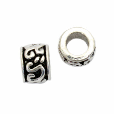 10 X 7 MM (5.5 MM HOLE) SILVER BEADS - 10 PCS