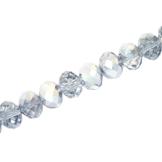 10 X 8 MM CRYSTAL RONDELLE  BEADS CLEAR / METALIC SILVER - APPROX 72 / PCS