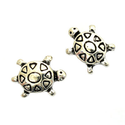 14 MM (3 MM HOLE) TURTLE SILVER BEADS - 10 PCS