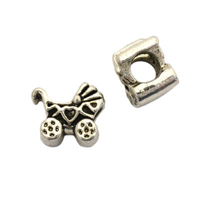 12 MM (5 MM HOLE) PRAM SILVER BEADS - 8 PCS