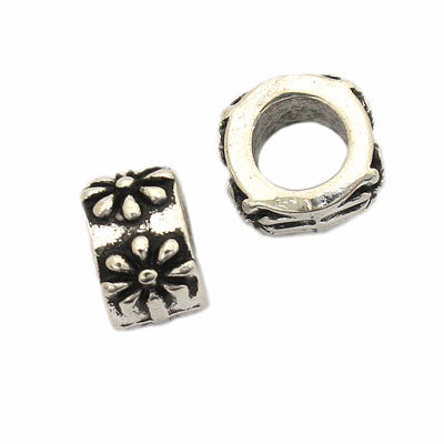 9 X 6 MM (5 MM HOLE) SILVER BEADS - 15 PCS