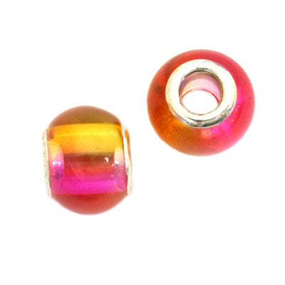 14 MM WITH (5 MM HOLE) LARGE HOLE BEADS - PINK / ORANGE - 5 PCS
