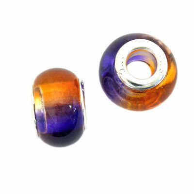 14 MM WITH (5 MM HOLE) LARGE HOLE BEADS - PURPLE / ORANGE - 10 PCS