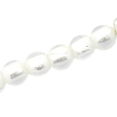 10 MM ROUND GLASS FOIL BEADS WHITE - 40 PCS