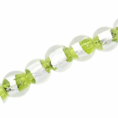 10 MM ROUND GLASS FOIL BEADS LIME - 40 PCS