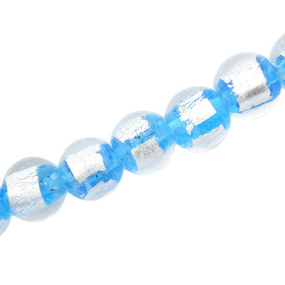 10 MM ROUND GLASS FOIL BEADS AQUA - 40 PCS