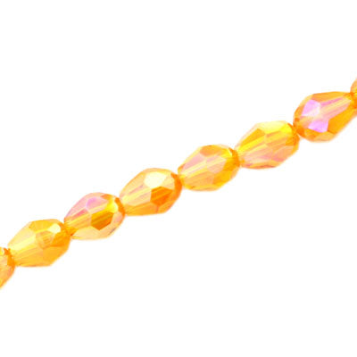 8 X 6 MM CRYSTAL TEARDROP BEADS ORANGE AB - APPROX 65 PCS