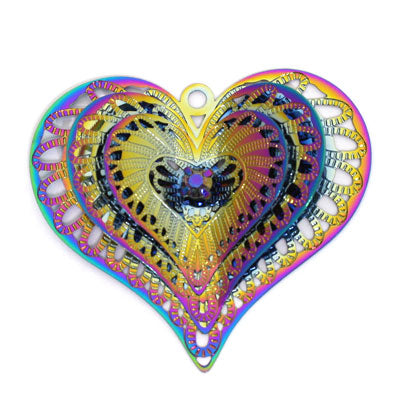 3D 45 MM RAINBOW FILIGREE HEART - 1PC
