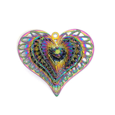 3D 26 MM RAINBOW FILIGREE HEART - 1PC