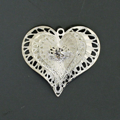 3D 26 MM SILVER FILIGREE HEART - 2PC