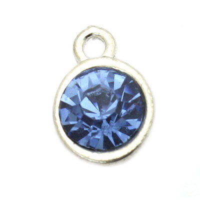 RHINESTONE CHARM 6 MM SILVER / BLUE - 8 PCS