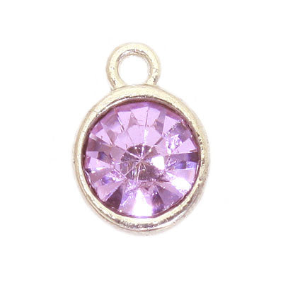 RHINESTONE CHARM 8 MM SILVER / PURPLE - 6 PCS