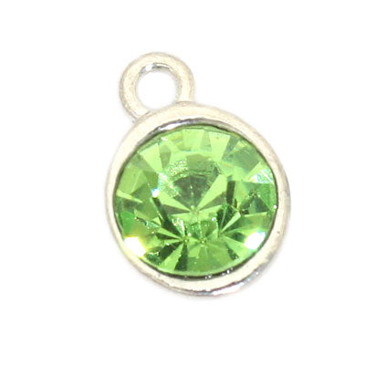 RHINESTONE CHARM 6 MM SILVER / GREEN - 8 PCS