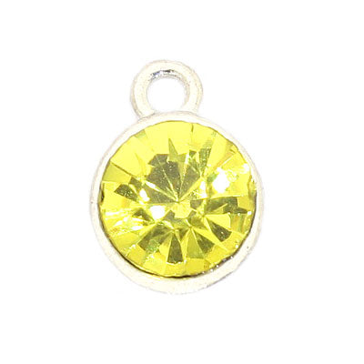 RHINESTONE CHARM 8 MM SILVER / YELLOW - 6 PCS