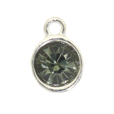 RHINESTONE CHARM 6 MM SILVER / BLACK - 8 PCS