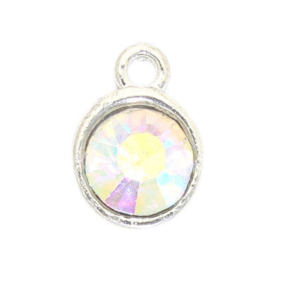 RHINESTONE CHARM 8 MM SILVER / AB - 6 PCS