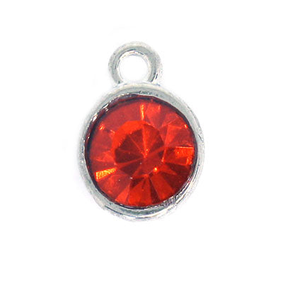 RHINESTONE CHARM 8 MM SILVER / ORANGE - 6 PCS