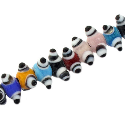 10 MM  GLASS TRIANGLE BEADS MIX COLOURS - 65 PCS