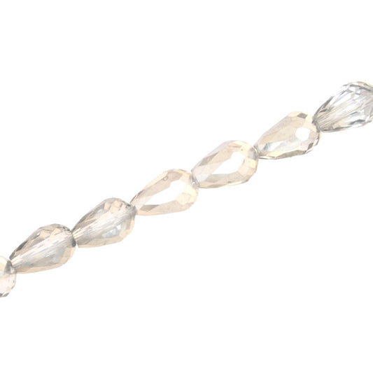 8 X 6 MM CRYSTAL TEARDROP BEADS CLEAR / SILVER - APPROX 72 PCS