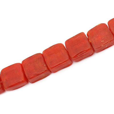 12 MM GLASS SQUARE BEADS RED - 22 PCS