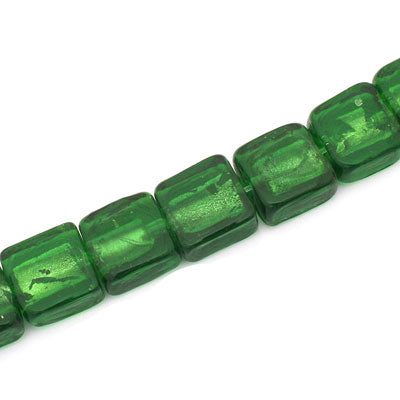 12 MM GLASS FOIL SQUARE BEADS GREEN - 22 PCS