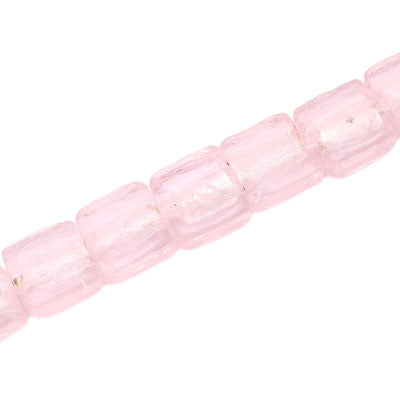 12 MM GLASS FOIL SQUARE BEADS PINK - 22 PCS