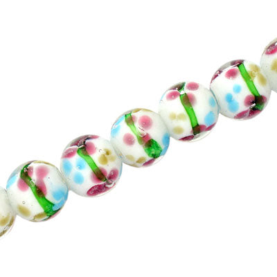 12 MM ROUND GLASS LAMPWORK BEADS WHITE - 15 PCS