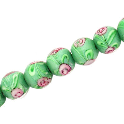 12 MM ROUND GLASS LAMPWORK BEADS GREEN - 15 PCS