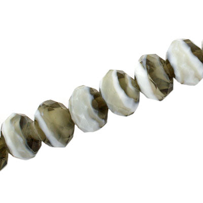 12 X 8 MM FACETED RONDELLE WHITE AND GREY SWIRLS - 15 PCS