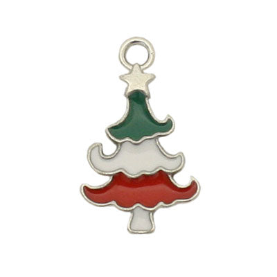 CHRISTMAS TREE CHARM 19 MM SILVER / WHITE / GREEN / RED - 5 PCS