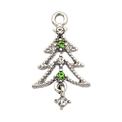 CHRISTMAS TREE CHARM 28 MM SILVER WITH RHINESTONES - 3 PCS