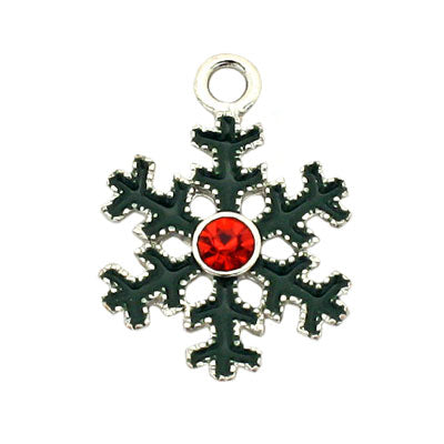 CHRISTMAS SNOWFLAKE CHARM 22 MM SILVER / GREEN / RED - 4 PCS