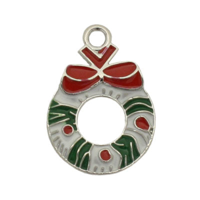 CHRISTMAS WREATH CHARM 22 MM SILVER / RED / WHITE / GREEN - 4 PCS