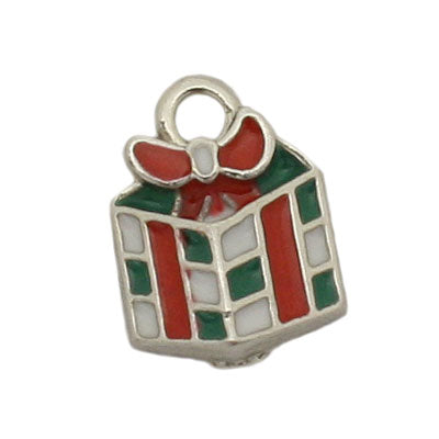 PRESENT CHARM 13 MM SILVER / WHITE / RED / GREEN - 5 PCS