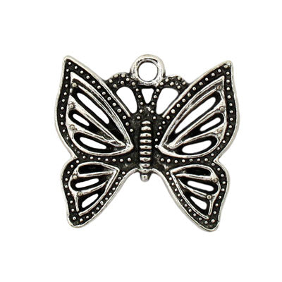 BUTTERFLY CHARM 20 MM SILVER - 10 PCS