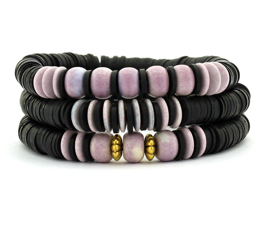 HEISHI AND RAINBOW JASPER BRACELET SET KIT - BLACK / PURPLE