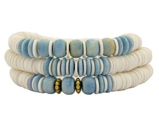 HEISHI AND RAINBOW JASPER BRACELET SET KIT - WHITE / BLUE