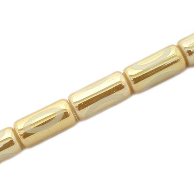20 X 10 MM PATTERNED TUBE BEADS CREAM WHITE - 15 PCS