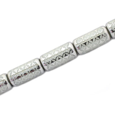 20 X 10 MM PATTERNED TUBE BEADS SILVER WHITE - 15 PCS