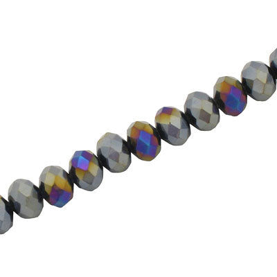 8 X 6 MM CRYSTAL RONDELLE BEADS HEMATITE AB - APPROX 72 / PCS