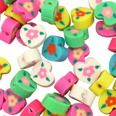 10 MM HEART POLYMER CLAY BEADS MIX COLOURS - 25 PCS