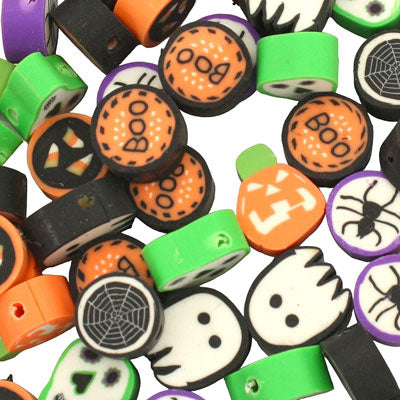 9 - 10 MM HALLOWEEN POLYMER CLAY BEADS MIX DESIGN - 25 PCS