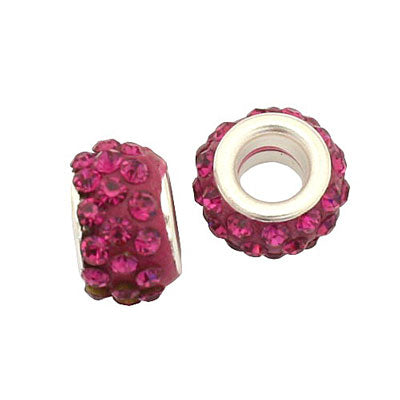 12 MM (5 MM HOLE) HOT PINK WITH HOT PINK RHINESTONES - 10 PCS