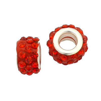 12 MM (5 MM HOLE) RED WITH RED RHINESTONES - 10 PCS