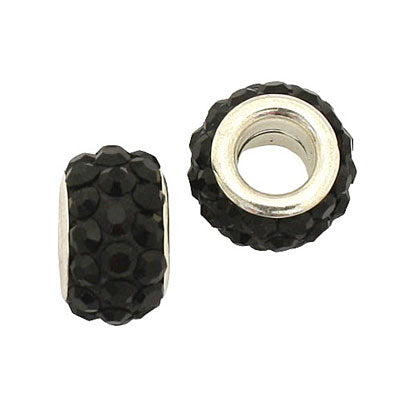 12 MM (5 MM HOLE) BLACK WITH BLACK RHINESTONES - 5 PCS