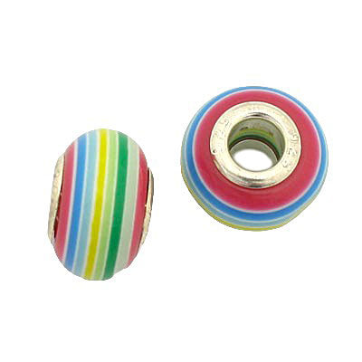 14 MM WITH (5 MM HOLE) LARGE HOLE BEADS - MIX STRIPE - 8 PCS