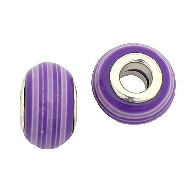 14 MM WITH (5 MM HOLE) LARGE HOLE BEADS - PURPLE WHITE - 8 PCS